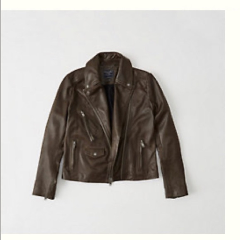 Abercrombie brown leather Moto jacket